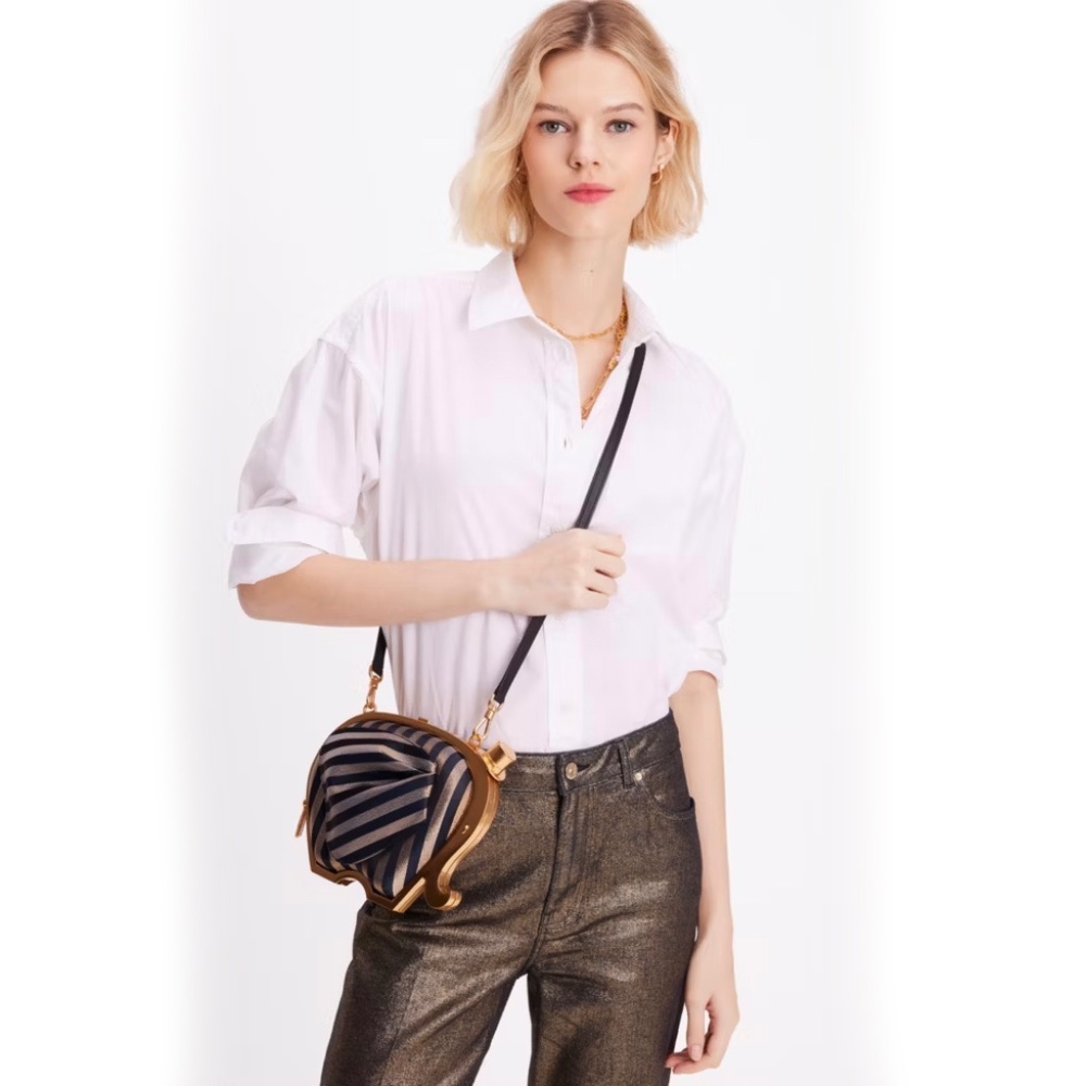 Kate Spade Ellie Striped 3d Elephant Metallic Crossbody & Clutch Bag - Picture 6 of 14